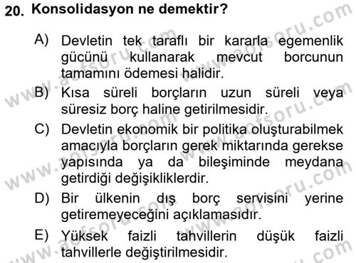 Devlet Borçları Dersi 2016 - 2017 Yılı 3 Ders Sınav Soruları 20. Soru