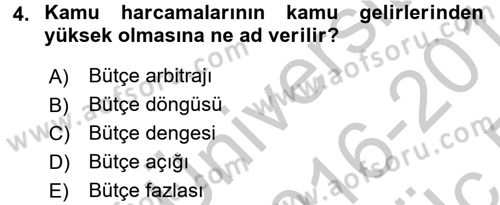 Devlet Borçları Dersi 2016 - 2017 Yılı 3 Ders Sınav Soruları 4. Soru