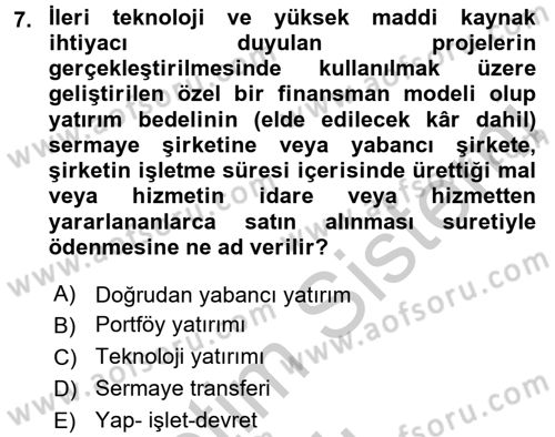 Devlet Borçları Dersi 2016 - 2017 Yılı 3 Ders Sınav Soruları 7. Soru