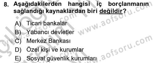 Devlet Borçları Dersi 2016 - 2017 Yılı 3 Ders Sınav Soruları 8. Soru