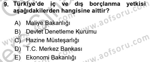 Devlet Borçları Dersi 2016 - 2017 Yılı 3 Ders Sınav Soruları 9. Soru