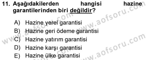 Devlet Borçları Dersi 2016 - 2017 Yılı (Vize) Ara Sınav Soruları 11. Soru