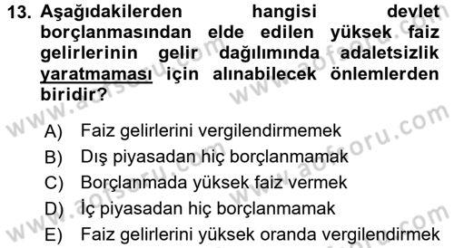 Devlet Borçları Dersi Ara Sınavı Deneme Sınav Soruları 13. Soru