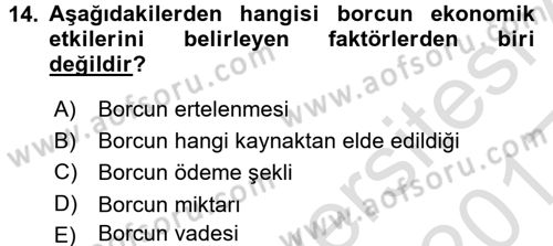 Devlet Borçları Dersi Ara Sınavı Deneme Sınav Soruları 14. Soru