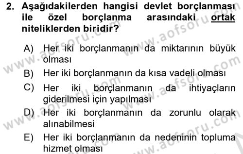 Devlet Borçları Dersi Ara Sınavı Deneme Sınav Soruları 2. Soru