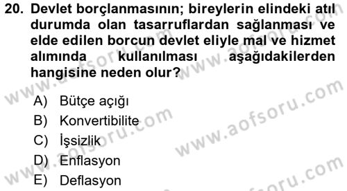 Devlet Borçları Dersi Ara Sınavı Deneme Sınav Soruları 20. Soru