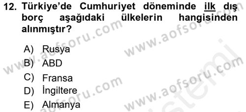 Devlet Borçları Dersi 2016 - 2017 Yılı (Final) Dönem Sonu Sınav Soruları 12. Soru