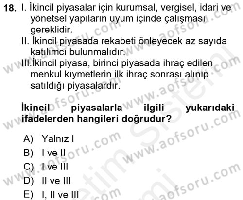 Devlet Borçları Dersi 2016 - 2017 Yılı (Final) Dönem Sonu Sınav Soruları 18. Soru