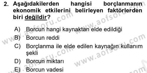 Devlet Borçları Dersi 2016 - 2017 Yılı (Final) Dönem Sonu Sınav Soruları 2. Soru