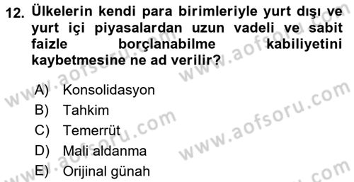 Devlet Borçları Dersi 2017 - 2018 Yılı 3 Ders Sınav Soruları 12. Soru