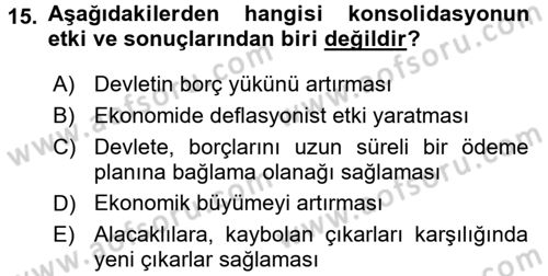 Devlet Borçları Dersi 2017 - 2018 Yılı 3 Ders Sınav Soruları 15. Soru