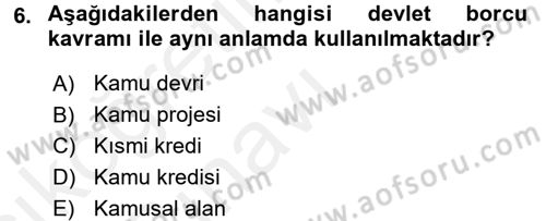 Devlet Borçları Dersi 2017 - 2018 Yılı 3 Ders Sınav Soruları 6. Soru