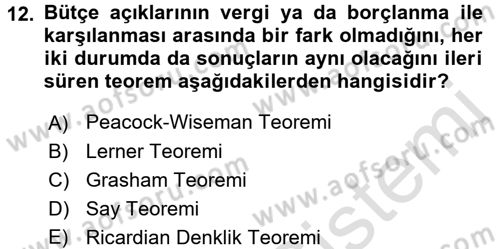 Devlet Borçları Dersi Ara Sınavı Deneme Sınav Soruları 12. Soru