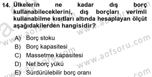 Devlet Borçları Dersi Ara Sınavı Deneme Sınav Soruları 14. Soru