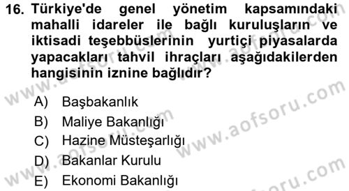 Devlet Borçları Dersi Ara Sınavı Deneme Sınav Soruları 16. Soru
