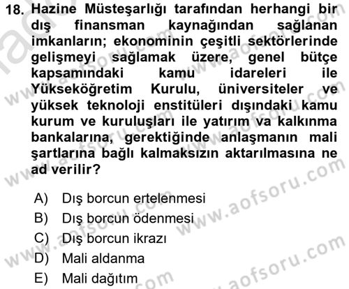 Devlet Borçları Dersi 2017 - 2018 Yılı (Vize) Ara Sınav Soruları 18. Soru