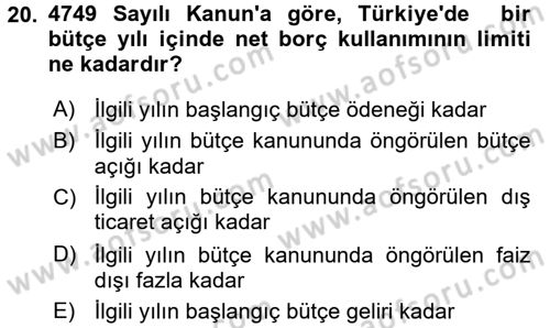Devlet Borçları Dersi Ara Sınavı Deneme Sınav Soruları 20. Soru