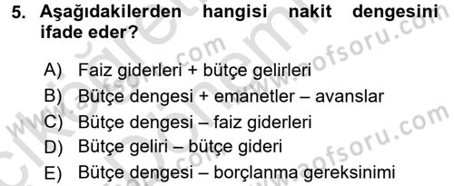 Devlet Borçları Dersi Ara Sınavı Deneme Sınav Soruları 5. Soru