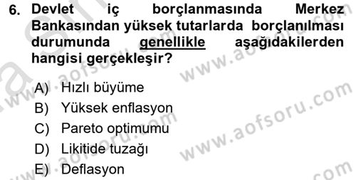 Devlet Borçları Dersi Ara Sınavı Deneme Sınav Soruları 6. Soru