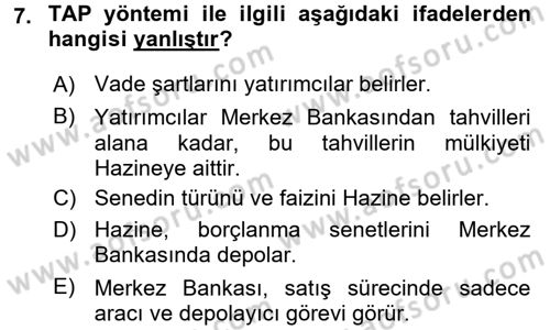 Devlet Borçları Dersi Ara Sınavı Deneme Sınav Soruları 7. Soru