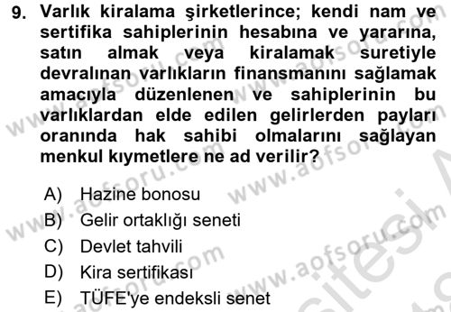 Devlet Borçları Dersi Ara Sınavı Deneme Sınav Soruları 9. Soru