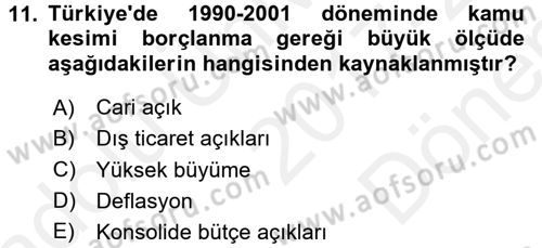 Devlet Borçları Dersi 2017 - 2018 Yılı (Final) Dönem Sonu Sınav Soruları 11. Soru