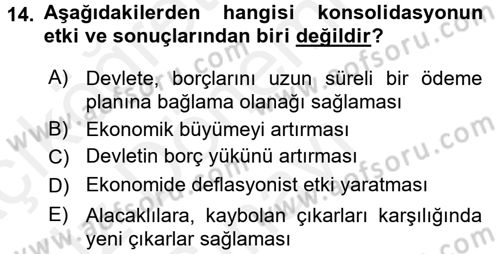 Devlet Borçları Dersi 2017 - 2018 Yılı (Final) Dönem Sonu Sınav Soruları 14. Soru