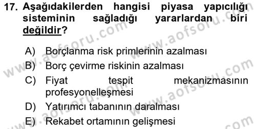 Devlet Borçları Dersi 2017 - 2018 Yılı (Final) Dönem Sonu Sınav Soruları 17. Soru