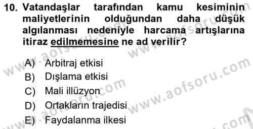 Devlet Borçları Dersi 2018 - 2019 Yılı (Vize) Ara Sınav Soruları 10. Soru