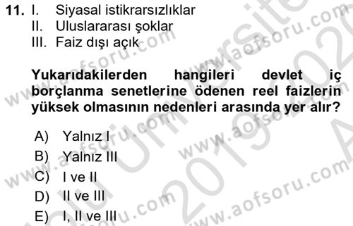 Devlet Borçları Dersi 2018 - 2019 Yılı (Vize) Ara Sınav Soruları 11. Soru
