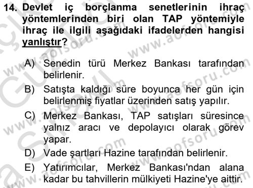 Devlet Borçları Dersi 2018 - 2019 Yılı (Vize) Ara Sınav Soruları 14. Soru