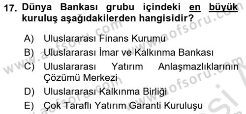 Devlet Borçları Dersi 2018 - 2019 Yılı (Vize) Ara Sınav Soruları 17. Soru
