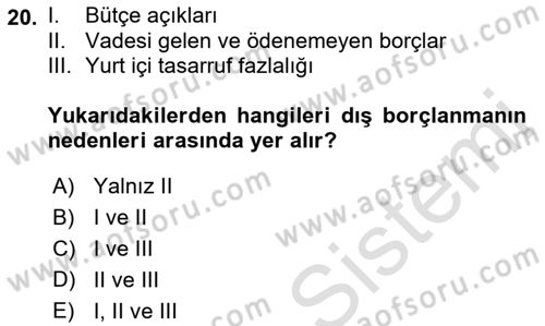Devlet Borçları Dersi 2018 - 2019 Yılı (Vize) Ara Sınav Soruları 20. Soru