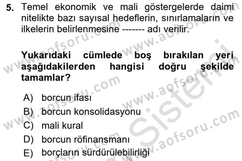 Devlet Borçları Dersi 2018 - 2019 Yılı (Vize) Ara Sınav Soruları 5. Soru
