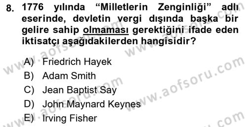 Devlet Borçları Dersi 2018 - 2019 Yılı (Vize) Ara Sınav Soruları 8. Soru
