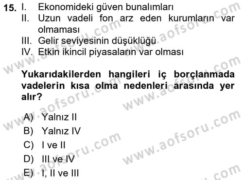 Devlet Borçları Dersi 2019 - 2020 Yılı (Vize) Ara Sınav Soruları 15. Soru