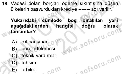 Devlet Borçları Dersi Ara Sınavı Deneme Sınav Soruları 18. Soru