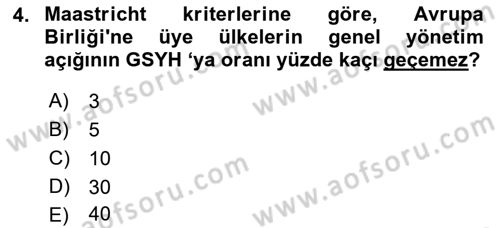 Devlet Borçları Dersi Ara Sınavı Deneme Sınav Soruları 4. Soru