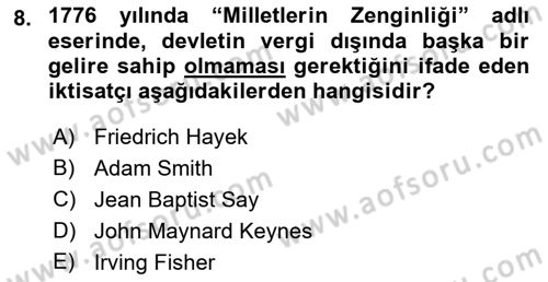 Devlet Borçları Dersi Ara Sınavı Deneme Sınav Soruları 8. Soru
