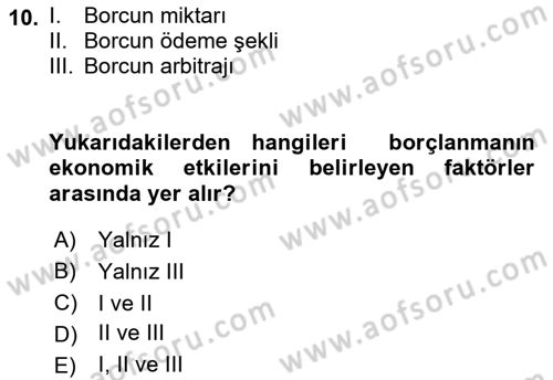 Devlet Borçları Dersi 2019 - 2020 Yılı (Final) Dönem Sonu Sınav Soruları 10. Soru