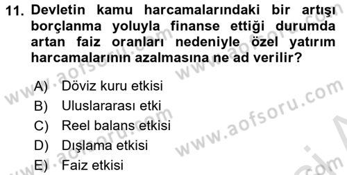 Devlet Borçları Dersi 2019 - 2020 Yılı (Final) Dönem Sonu Sınav Soruları 11. Soru