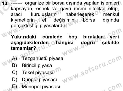 Devlet Borçları Dersi 2019 - 2020 Yılı (Final) Dönem Sonu Sınav Soruları 13. Soru