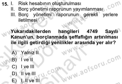 Devlet Borçları Dersi 2019 - 2020 Yılı (Final) Dönem Sonu Sınav Soruları 15. Soru