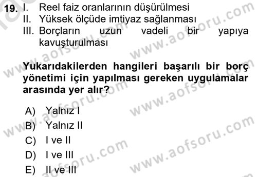 Devlet Borçları Dersi 2019 - 2020 Yılı (Final) Dönem Sonu Sınav Soruları 19. Soru