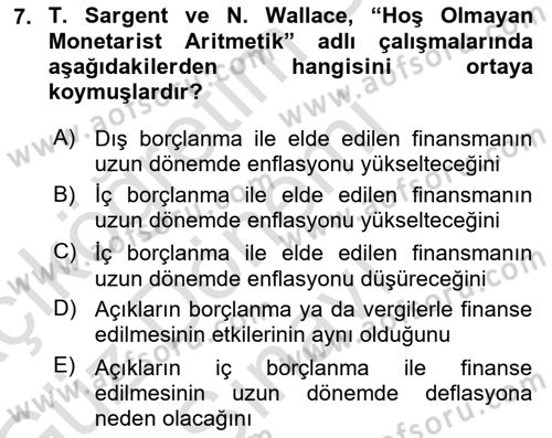 Devlet Borçları Dersi 2019 - 2020 Yılı (Final) Dönem Sonu Sınav Soruları 7. Soru