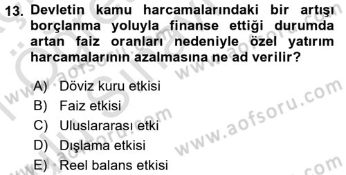 Devlet Borçları Dersi 2020 - 2021 Yılı Yaz Okulu Sınav Soruları 13. Soru