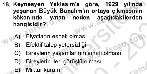 Devlet Borçları Dersi 2020 - 2021 Yılı Yaz Okulu Sınav Soruları 16. Soru