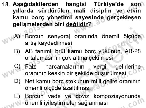 Devlet Borçları Dersi 2020 - 2021 Yılı Yaz Okulu Sınav Soruları 18. Soru