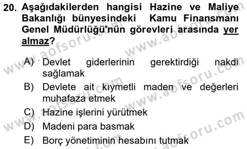 Devlet Borçları Dersi 2020 - 2021 Yılı Yaz Okulu Sınav Soruları 20. Soru