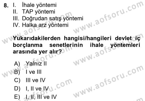 Devlet Borçları Dersi 2020 - 2021 Yılı Yaz Okulu Sınav Soruları 8. Soru